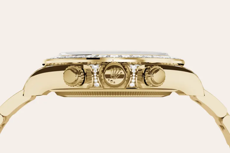 rolex Cosmograph Daytona in 18 kt yellow gold with lugs set with diamonds, M126598TBR-0001 - Underwood jewelers