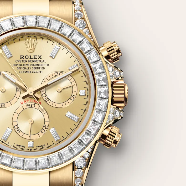 rolex Cosmograph Daytona in 18 kt yellow gold with lugs set with diamonds, M126598TBR-0001 - Underwood jewelers