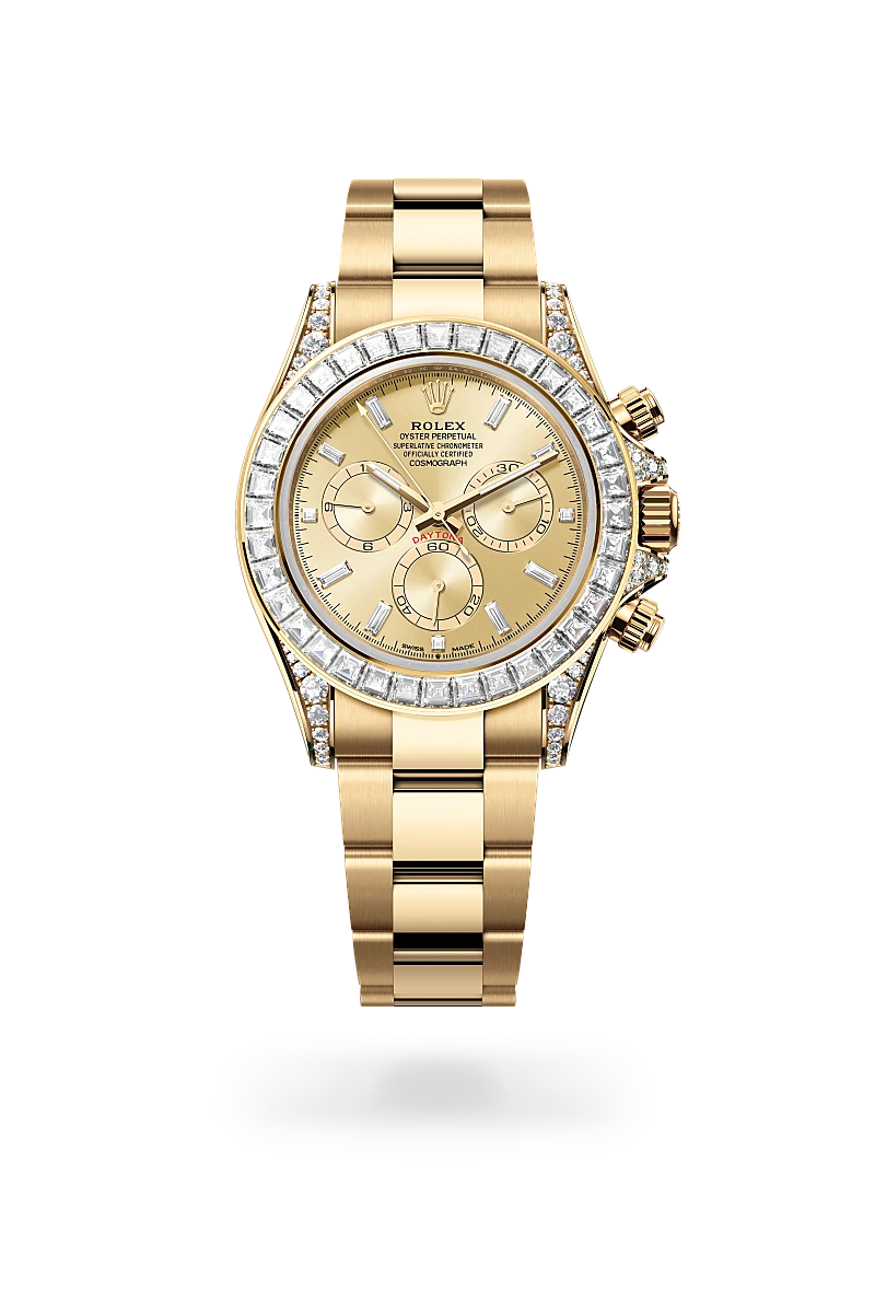 rolex Cosmograph Daytona in 18 kt yellow gold with lugs set with diamonds, M126598TBR-0001 - Underwood jewelers