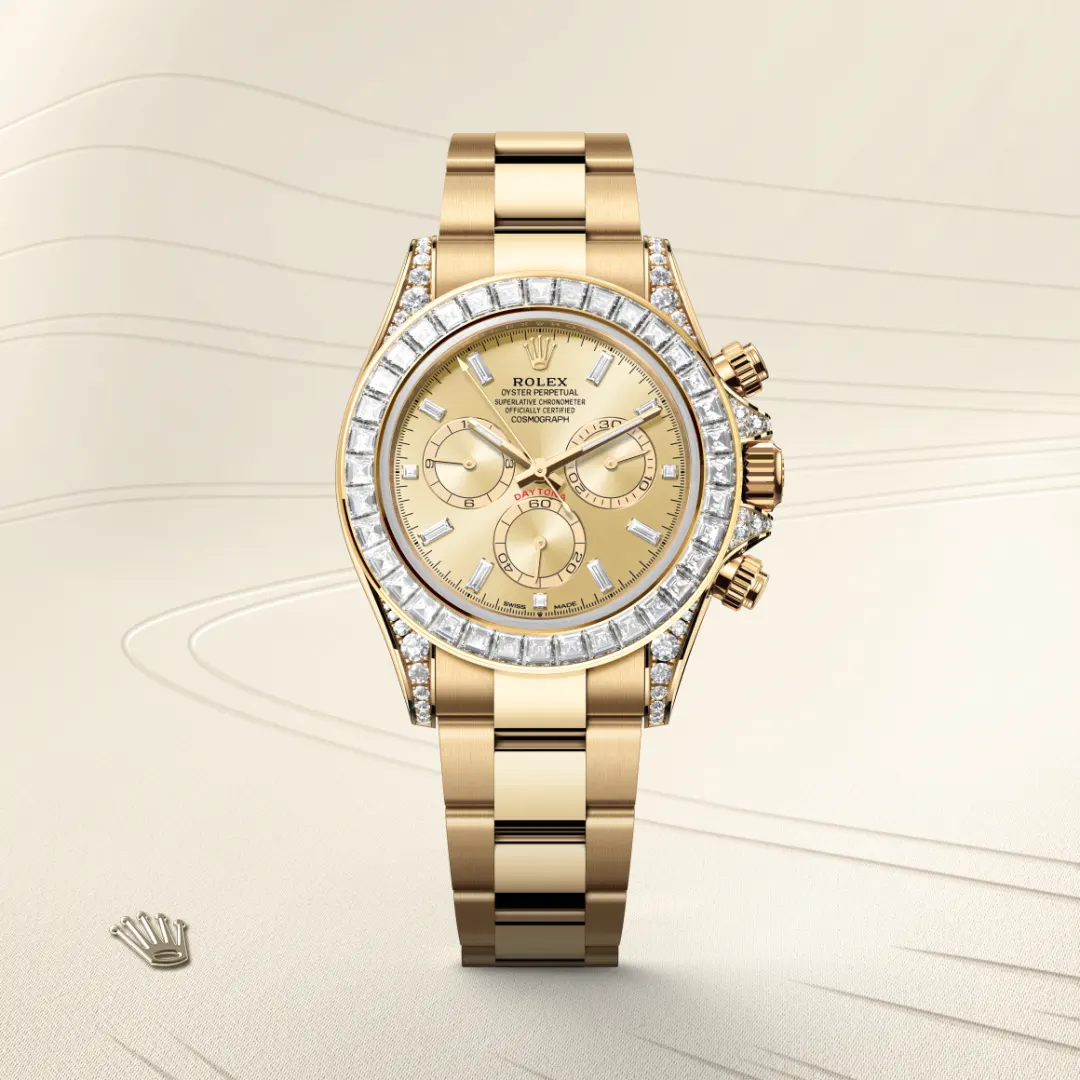 rolex Cosmograph Daytona in 18 kt yellow gold with lugs set with diamonds, M126598TBR-0001 - Underwood jewelers