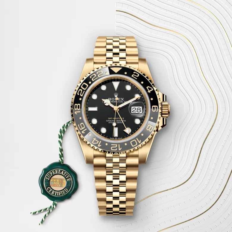 rolex GMT-Master II in 18 kt yellow gold, M126718GRNR-0001 - Underwood jewelers