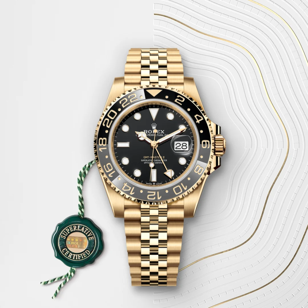 rolex GMT-Master II in 18 kt yellow gold, M126718GRNR-0001 - Underwood jewelers
