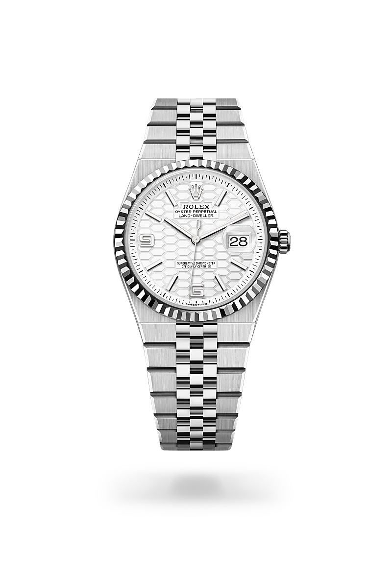 rolex Land-Dweller in White Rolesor - combination of Oystersteel and white gold, M127234-0001 - Underwood jewelers