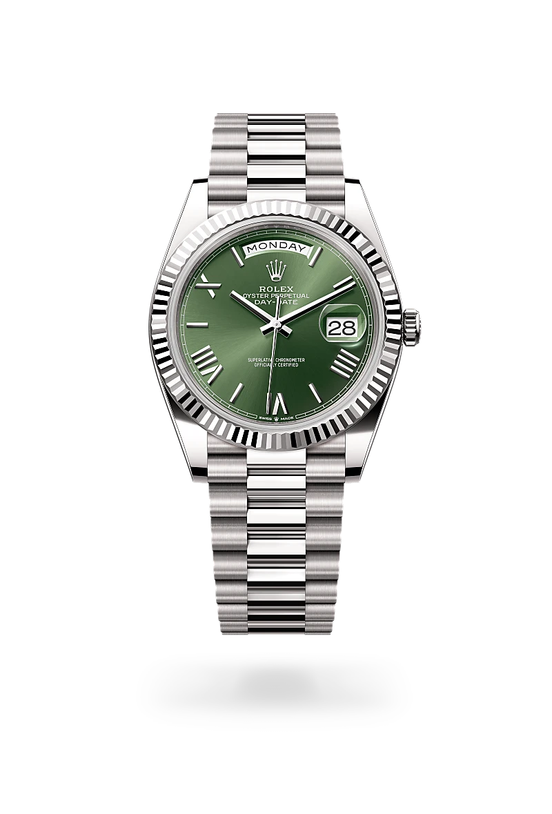 rolex Day-Date in 18 kt white gold, M228239-0033 - underwood jewelers