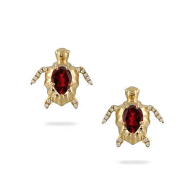 Sea Turtle Studs with Red Garnet