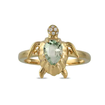 Green Amethyst & Diamond Sea Turtle Ring