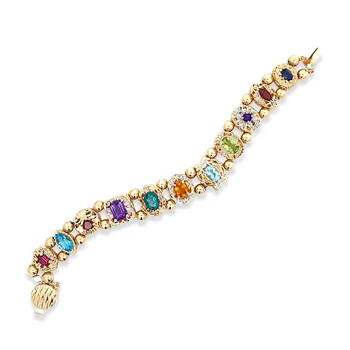 14KY Mixed Gemstone Slide Bracelet