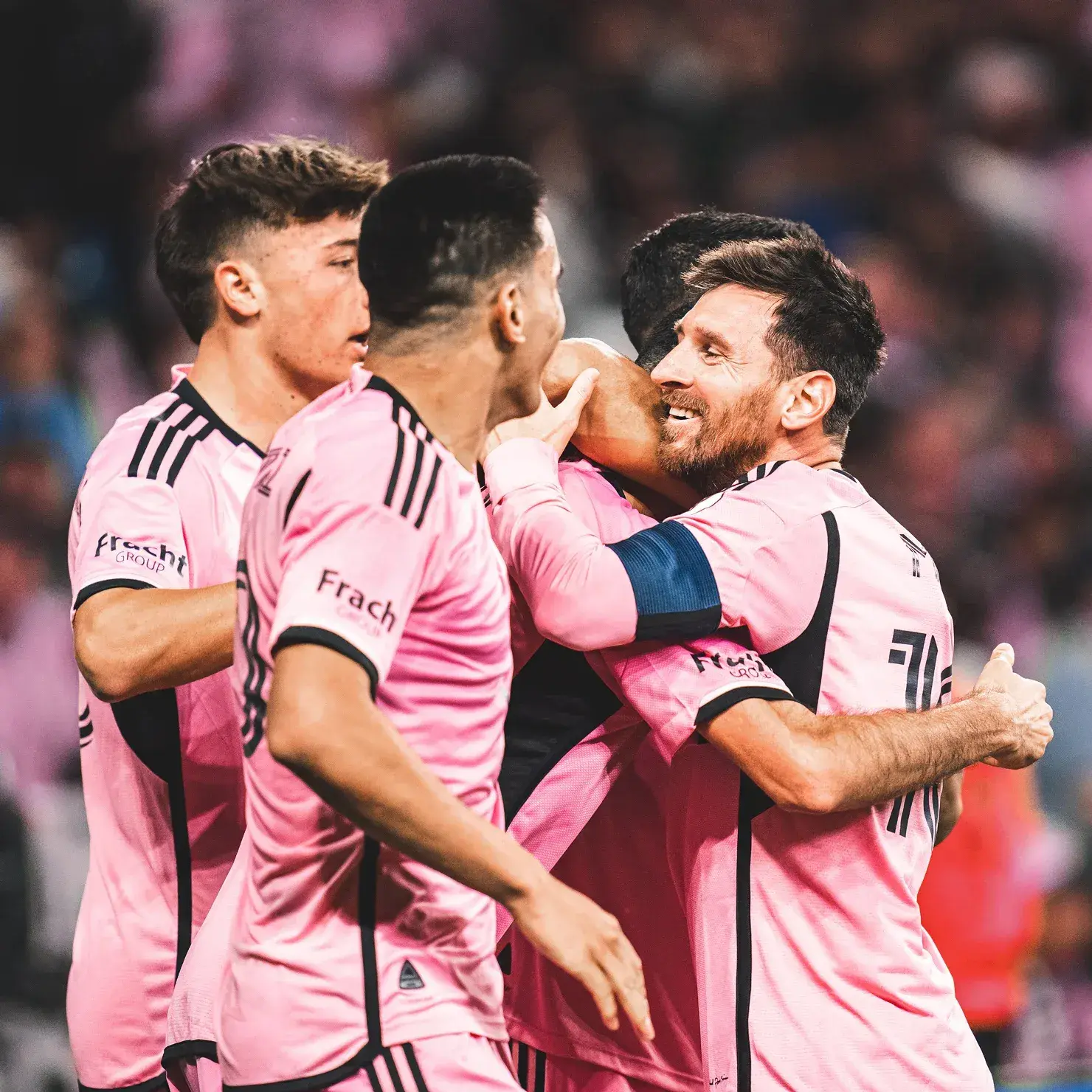 Inter Miami CF team members giving celebration hug