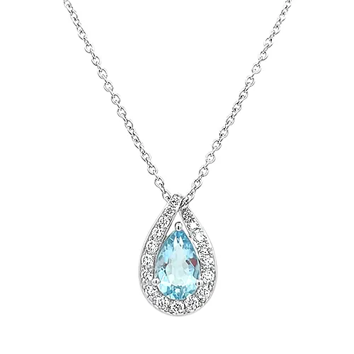 Aquamarine & Diamond Crossover Halo Pendant