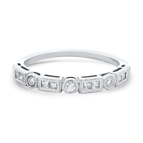 Milgrain Round & Princess Cut Diamond Band