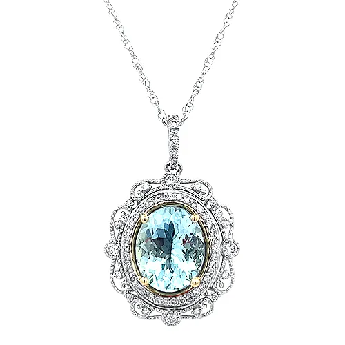 Vintage Style Aquamarine & Diamond Pendant
