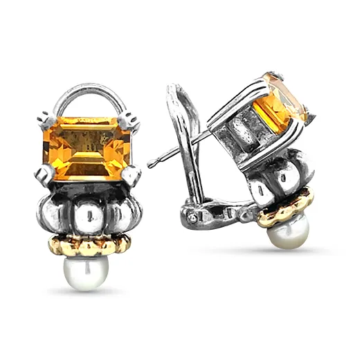 Estate Lagos Citrine & Pearl Earrings