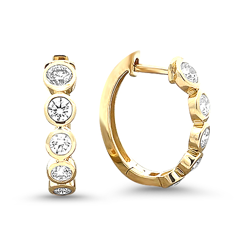 18KY 1.30ctw Bezel Set Diamond Hoops