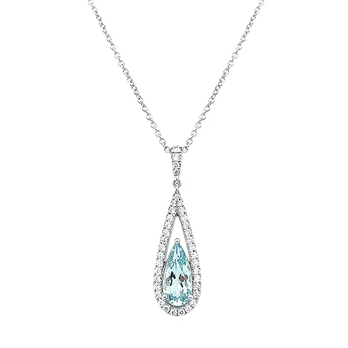 Aquamarine Teardrop Pendant in Diamond Halo