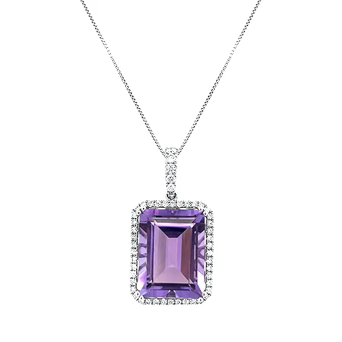 14KW Amethyst & Diamond Pendant