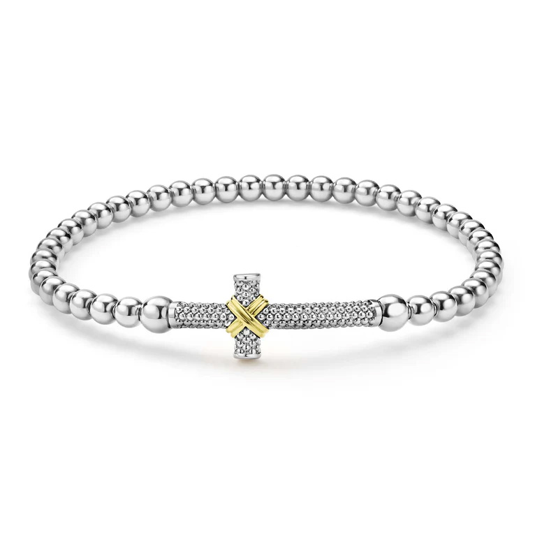 Men's Two-Tone Caviar Cross Stretch Bracelet - Underwoods Jewelers