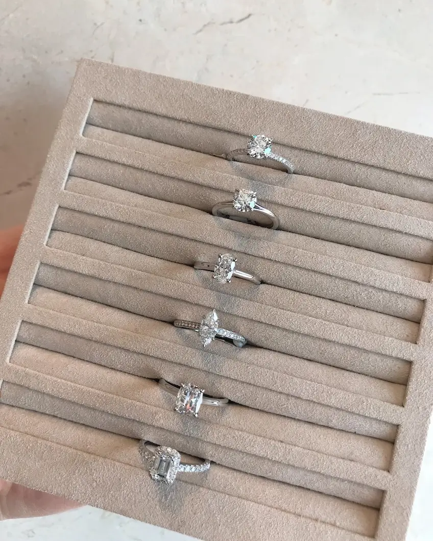 diamond engagement rings in display box