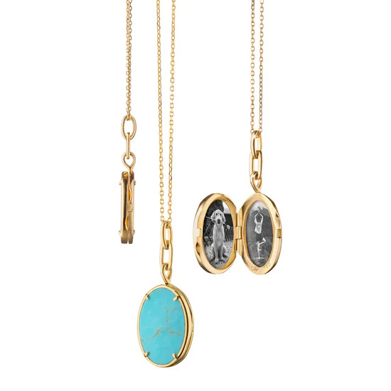 Ellie Slim Locket Necklace with Turquoise