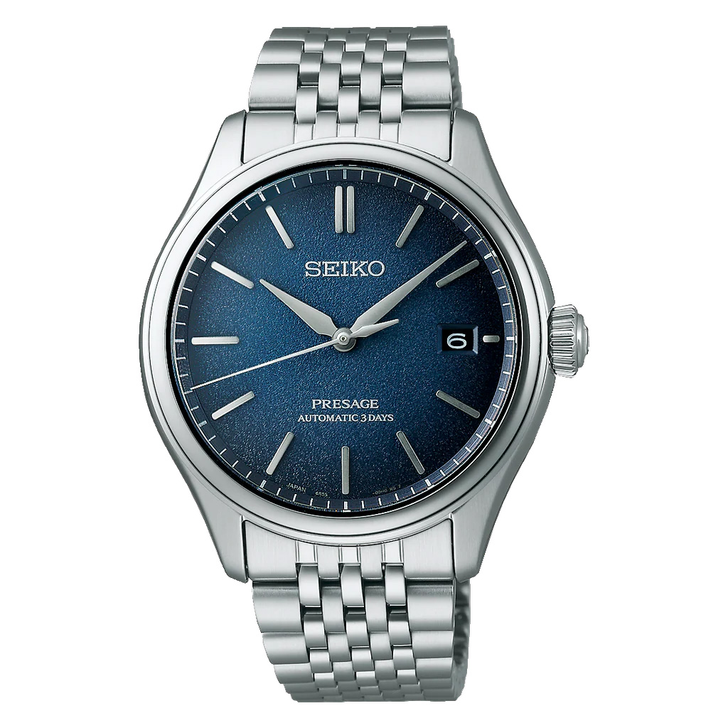 Seiko Presage Classic blue dial automatic watch in stainless steel – Underwood Jewelers