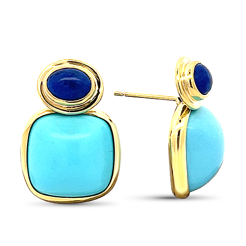 Turquoise & Lapis Bezel-Set Stud Earrings