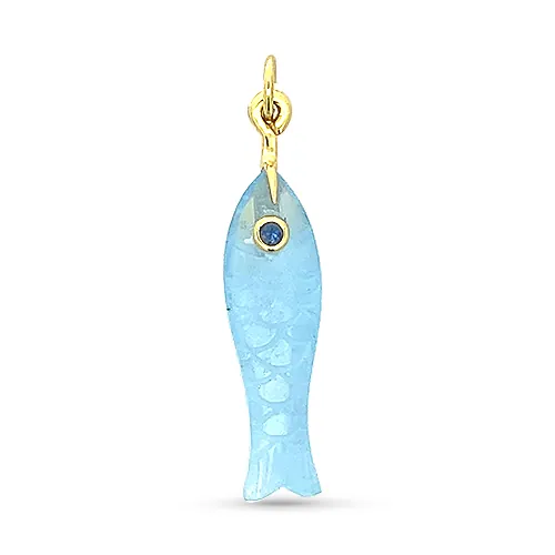 Carved Aquamarine & Sapphire Fish Enhancer