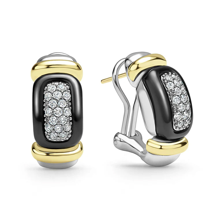 Black Ceramic Diamond Huggie Earrings