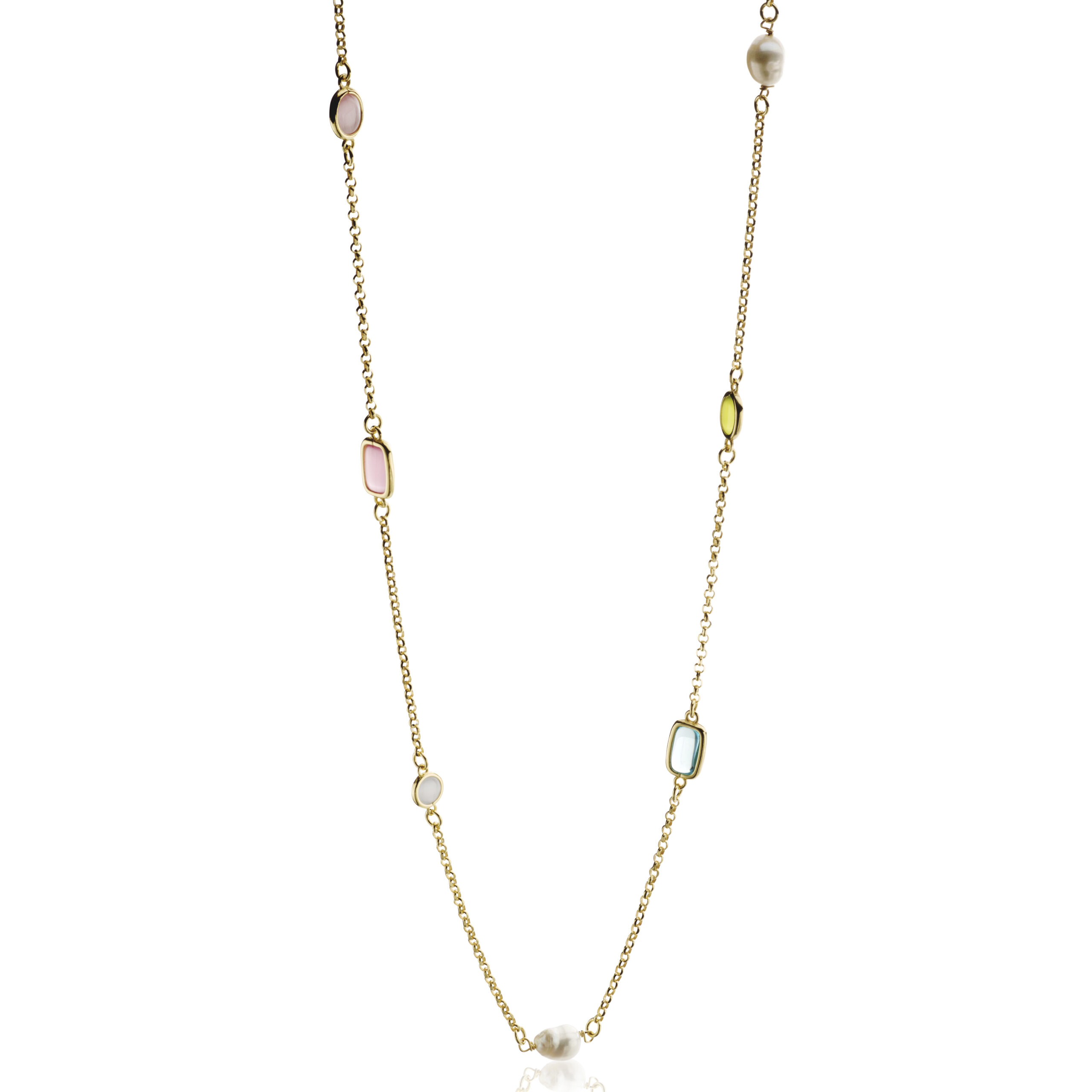 Gold vermeil chain necklace with multicolor quartz and freshwater pearls - Underwood Jewelers