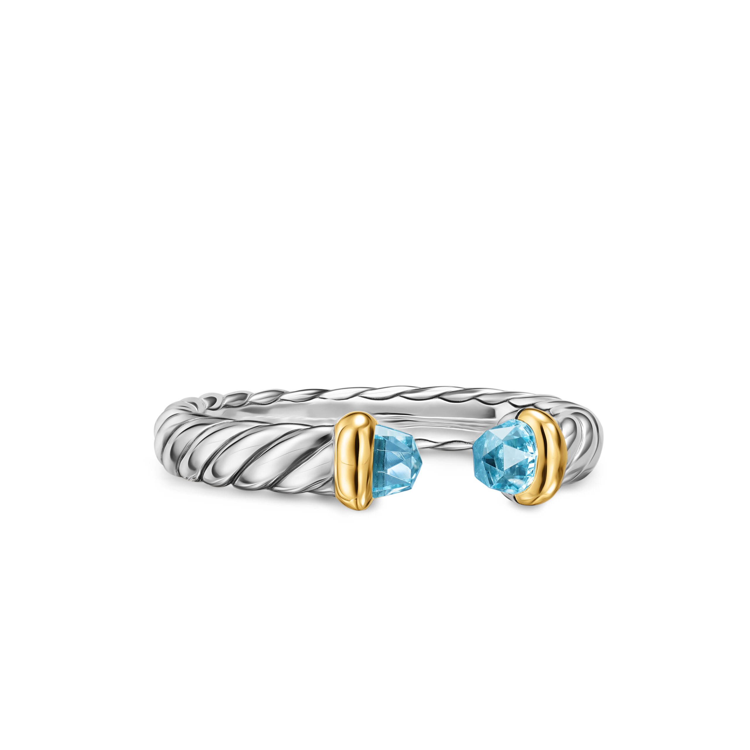 Petite Cable Open Ring With Blue Topaz