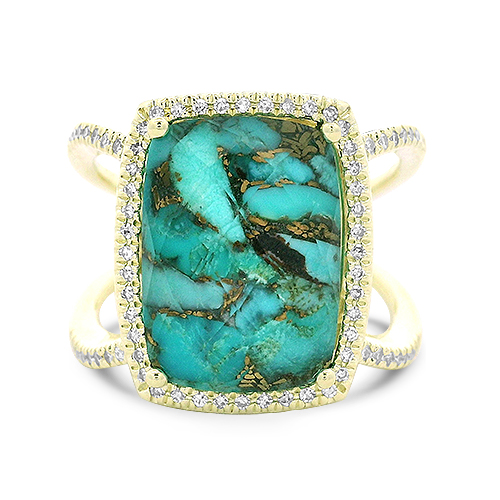 Turquoise & Quartz Doublet Ring with Diamond Halo