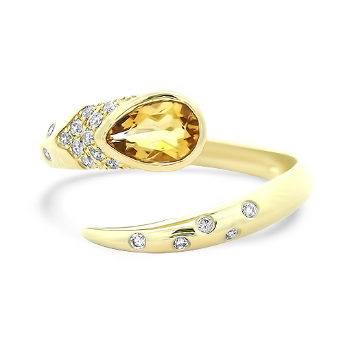 Citrine Bypass Ring With Scattered Diamonds