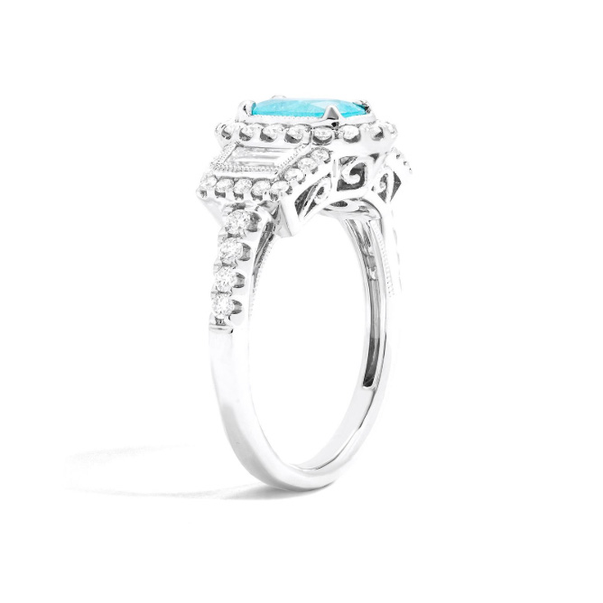 Paraiba & Trapezoid Diamond Halo Ring