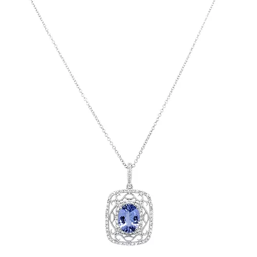 OVAL TANZANITE & DIAMOND FILIGREE PENDANT