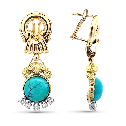 Estate Turquoise & Diamond Drop Earrings