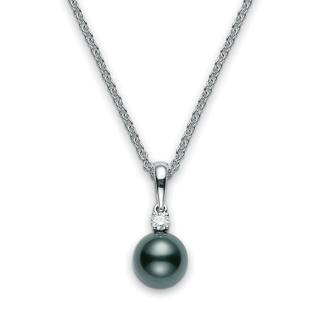 Black South Sea Cultured Pearl & Diamond Pendant In 18K White Gold