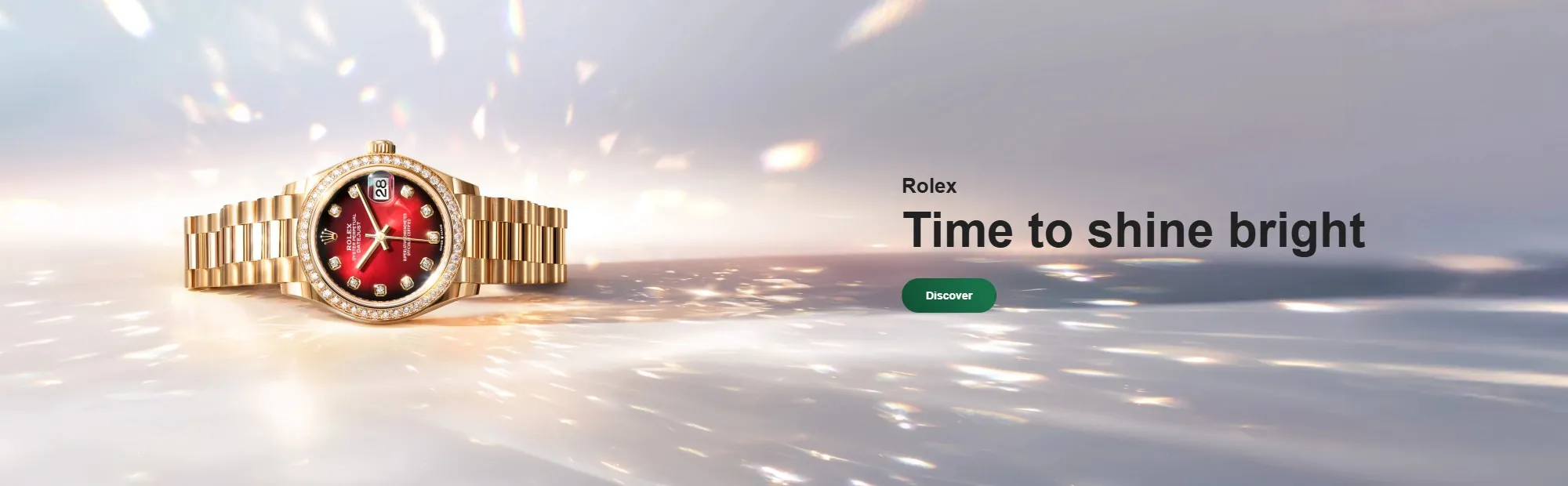 Rolex Datejust 31 with a red diamond dial, diamond bezel and jubilee bracelet in 18kt yellow gold. Model number 278288RBR-0041