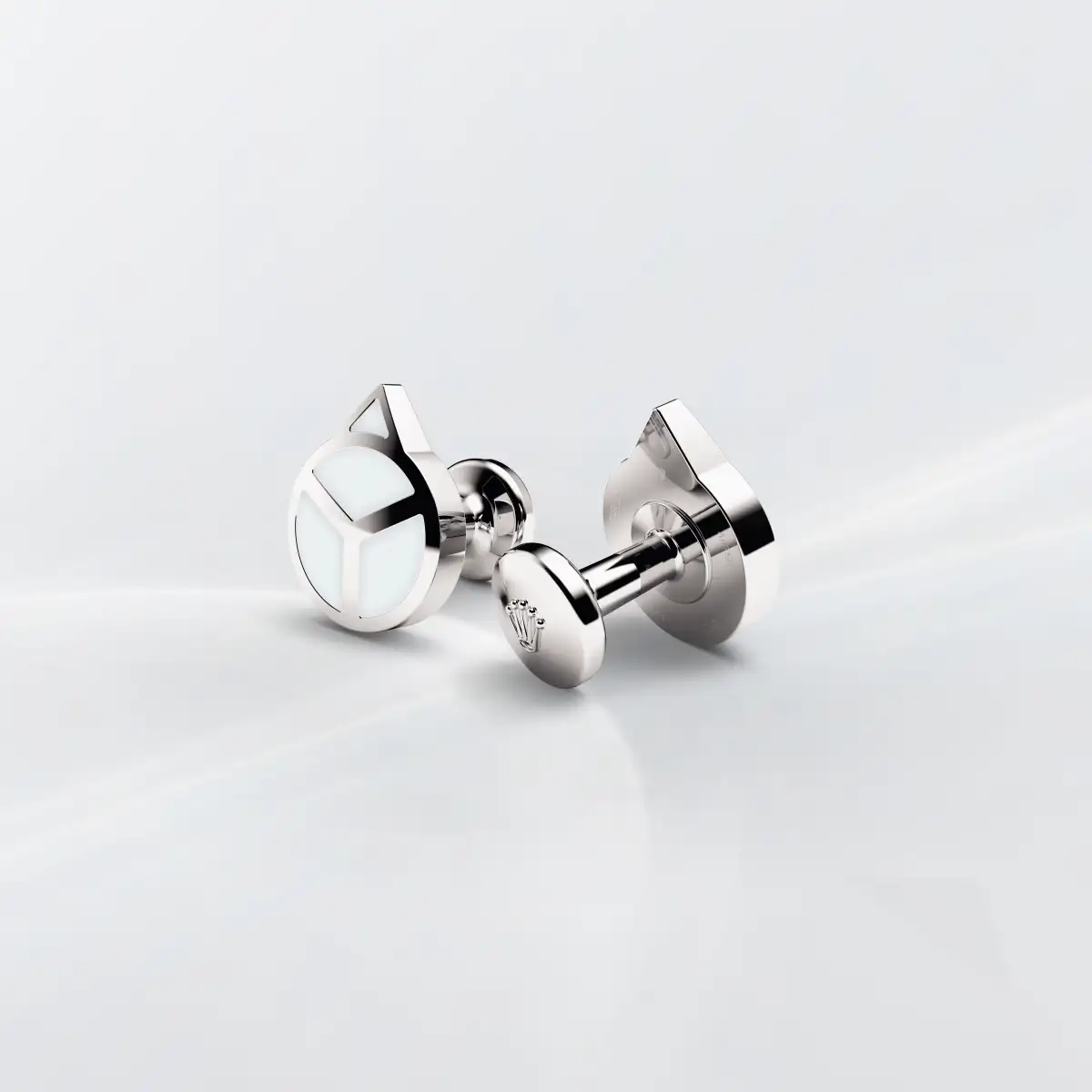 rolex ‘Hand’ cufflinks in White gold and luminescent material, A1029 at underwood jewelers