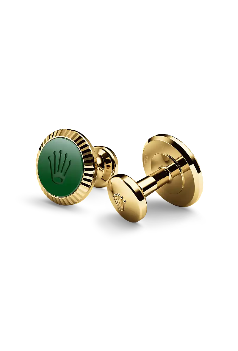 rolex ‘Fluted’ cufflinks in Yellow gold and ceramic, A1038 at underwood jewelers