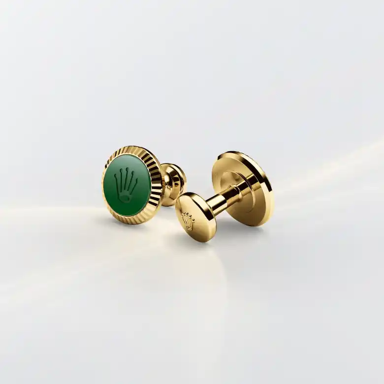 Rolex Fluted' cufflinks in Yellow gold and ceramic, A1038 at Underwoods Jewelers