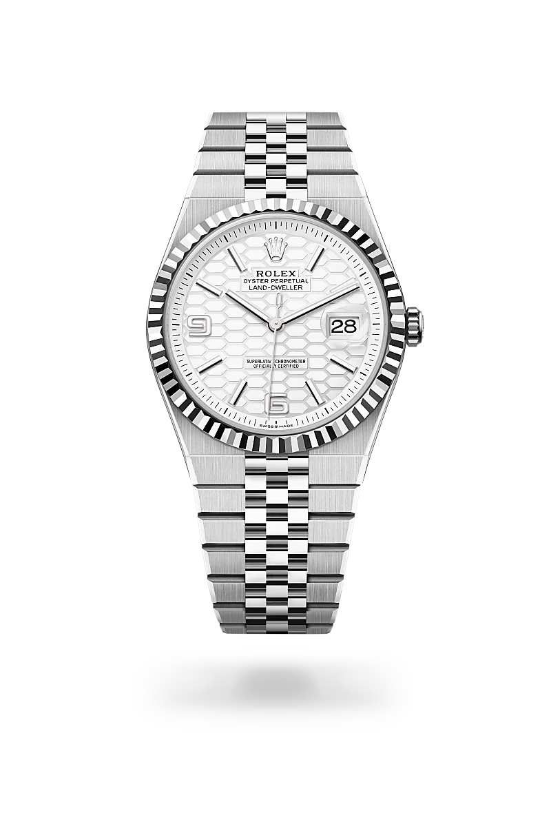 rolex Land-Dweller in White Rolesor - combination of Oystersteel and white gold, M127334-0001 - underwood jewelers