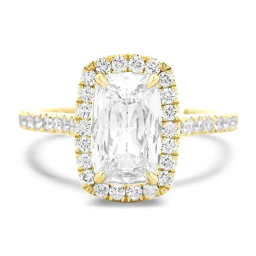 18KY 1.68CTW CUSHION CUT DIAMOND HALO RING