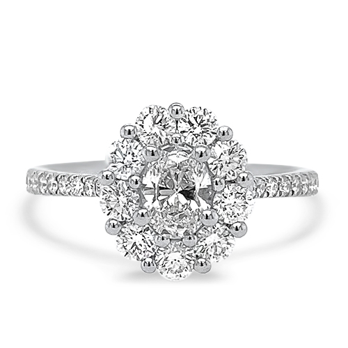 Platinum Oval Diamond Ring With Gallery-Style Halo