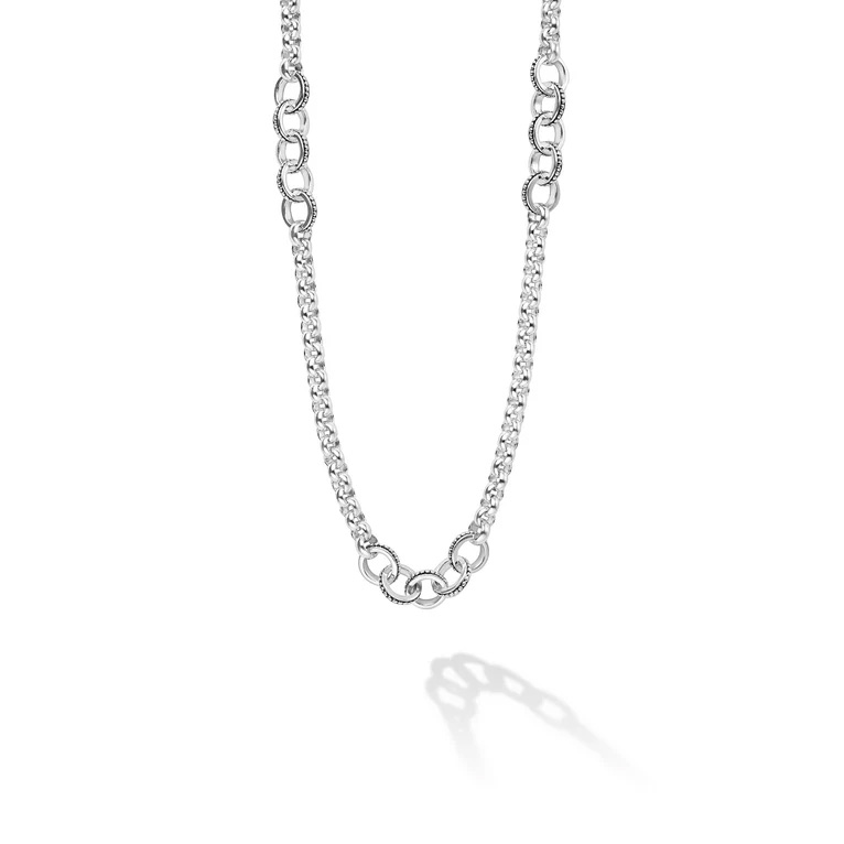 Silver Ring Link Station Necklace, 18-20 inches