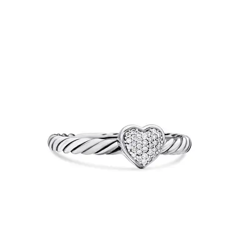 Cable Collectibles® Heart Stack Ring in Sterling Silver with Pavé Diamonds, 6.2mm