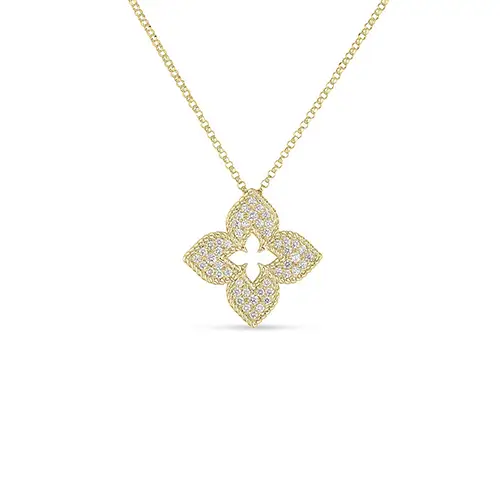18KY PAVE VENETIAN PRINCESS FLOWER PENDANT