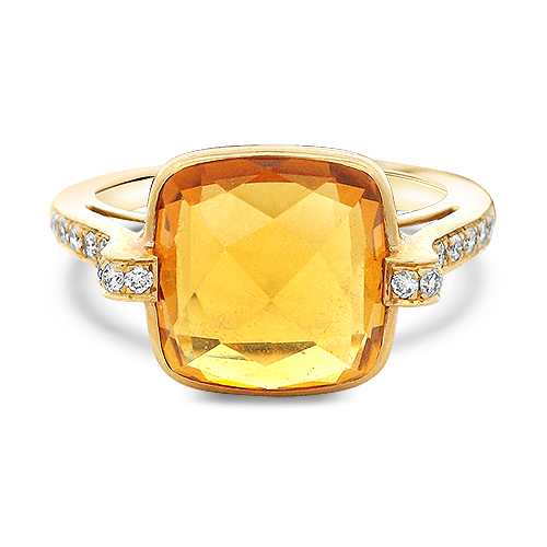 Bezel Set Citrine & Diamond Ring
