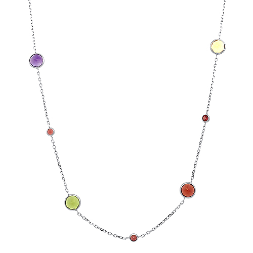 Bezel Set Multi Color Gemstone Necklace