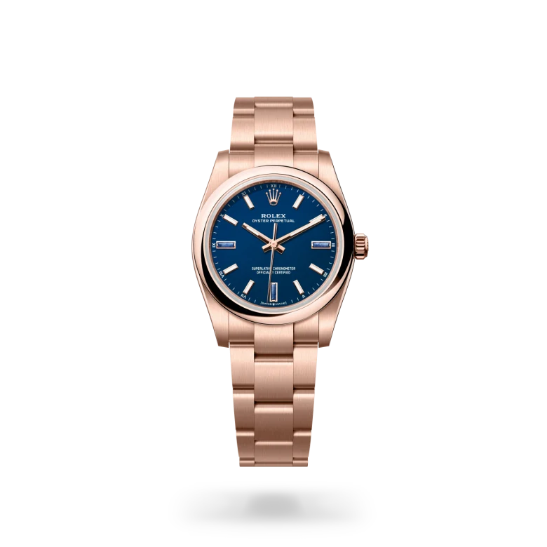 rolex Oyster Perpetual in 18 kt Everose gold, M124205-0002 - underwood jewelers