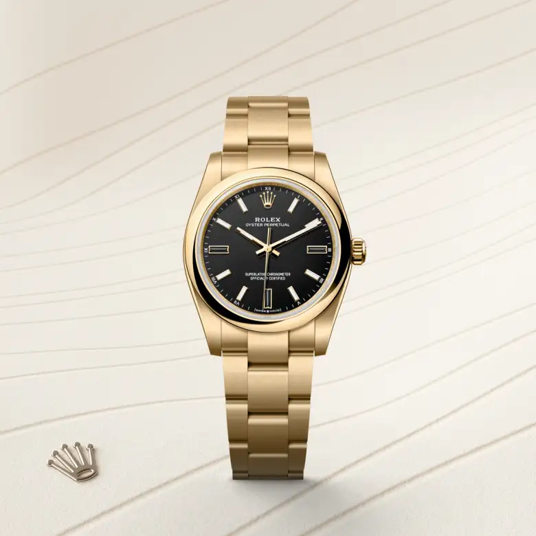 rolex Oyster Perpetual in 18 kt yellow gold, M124208-0001 - underwood jewelers