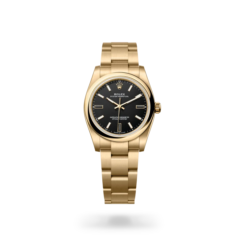 rolex Oyster Perpetual in 18 kt yellow gold, M124208-0001 - underwood jewelers
