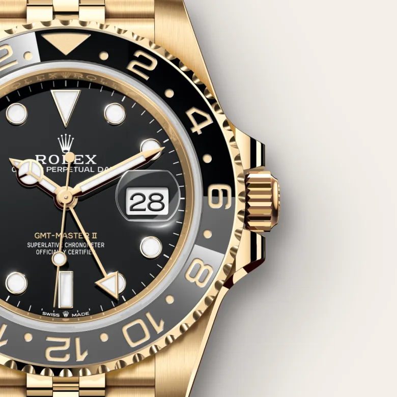 rolex GMT-Master II in 18 kt yellow gold, M126718GRNR-0001 - underwood jewelers